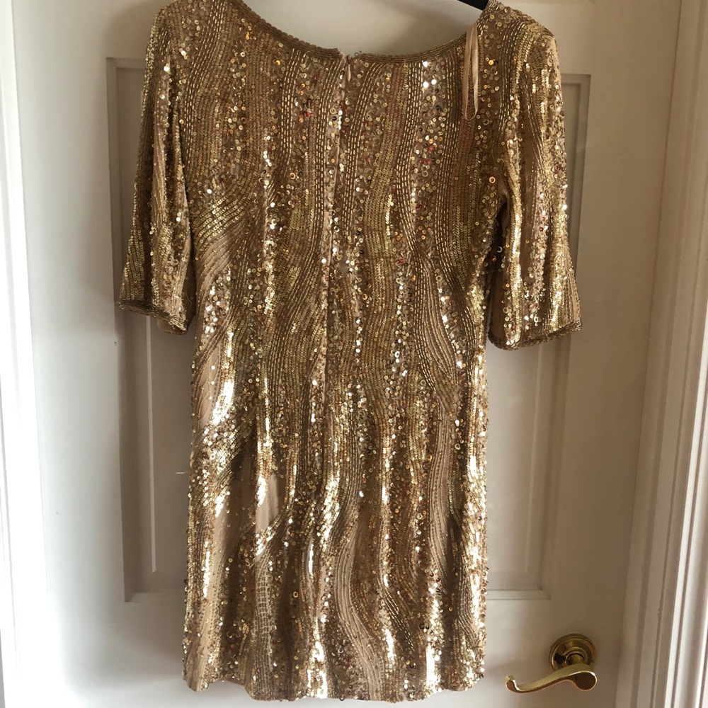 Adrianna Papell Gold Sequins Mini Dress ( 4 ) - Picture 2 of 8